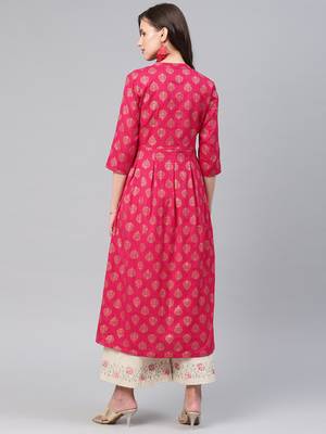 Pink printed cotton ethnic-kurtis 3