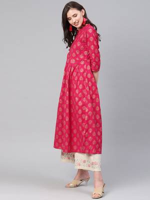Pink printed cotton ethnic-kurtis 4