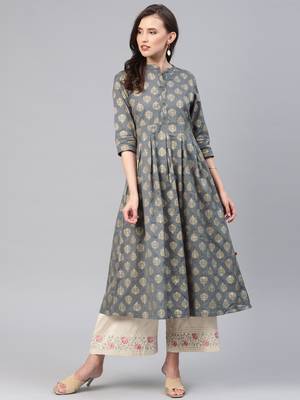Grey printed cotton ethnic-kurtis 1