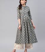Grey printed cotton ethnic-kurtis