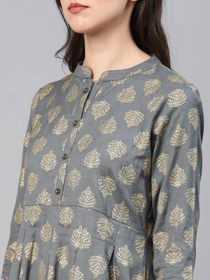 Grey printed cotton ethnic-kurtis 2
