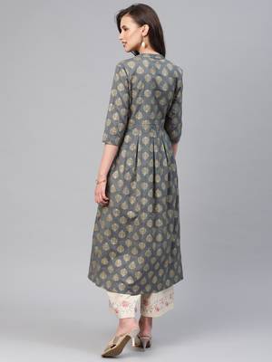 Grey printed cotton ethnic-kurtis 3
