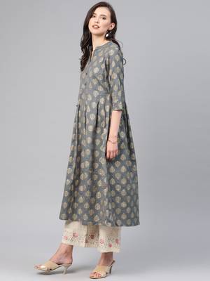 Grey printed cotton ethnic-kurtis 4