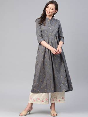 Grey printed cotton ethnic-kurtis 1
