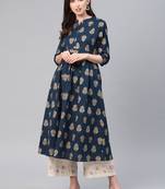 Navy-blue printed cotton ethnic-kurtis