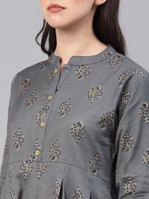 Grey printed cotton ethnic-kurtis 2