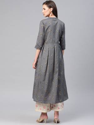 Grey printed cotton ethnic-kurtis 3