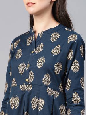 Navy-blue printed cotton ethnic-kurtis 2