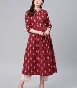 Maroon printed cotton ethnic-kurtis