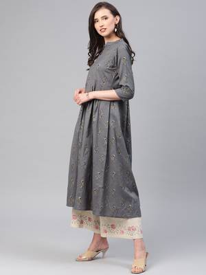Grey printed cotton ethnic-kurtis 4