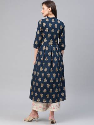Navy-blue printed cotton ethnic-kurtis 3