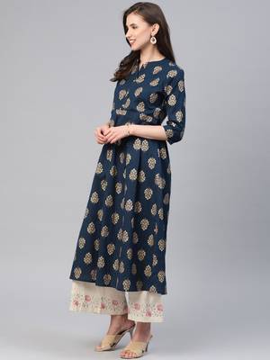 Navy-blue printed cotton ethnic-kurtis 4
