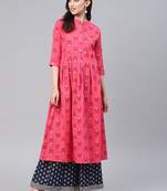 Coral printed cotton ethnic-kurtis