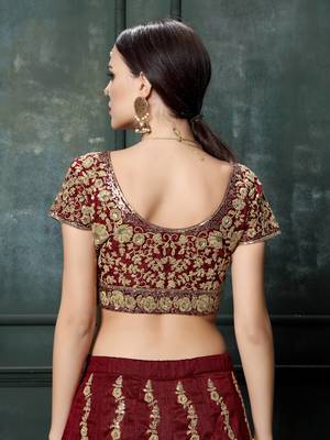 maroon fine embroidered women's lehenga set choli with dupatta 4