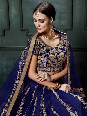 navy blue fine embroidered women's lehenga set choli with dupatta 3
