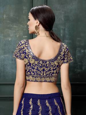 navy blue fine embroidered women's lehenga set choli with dupatta 4