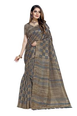 Grey Printed Art Silk Saree With Blouse 1