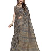 Grey Printed Art Silk Saree With Blouse