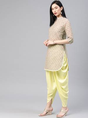 Beige floral print cotton salwar 4