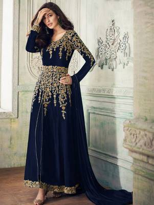 Royal Blue Faux Georgette Designer Anarkali Suit 1