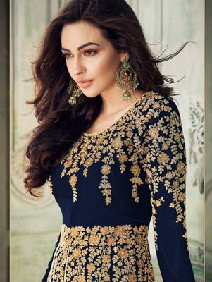 Royal Blue Faux Georgette Designer Anarkali Suit 2