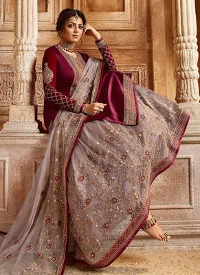 Maroon Embroidered Georgette Salwar 3