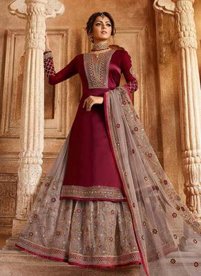 Maroon Embroidered Georgette Salwar 1