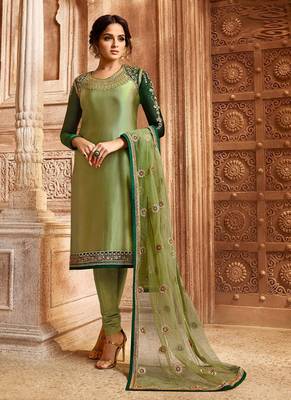 Olive Embroidered Georgette Salwar 1