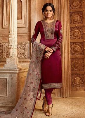 Maroon Embroidered Georgette Salwar 1