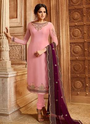 Pink Embroidered Georgette Salwar 1