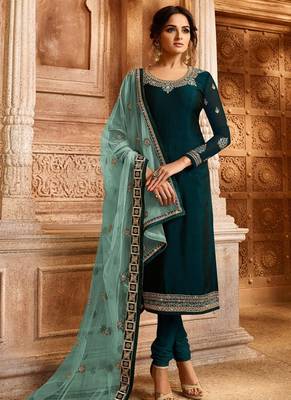 Teal Embroidered Georgette Salwar 1