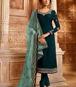 Teal Embroidered Georgette Salwar