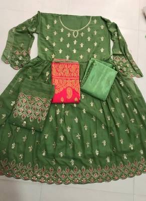 Parrot-green embroidered georgette salwar 2