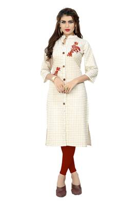 Cream printed rayon cotton-kurtis 1