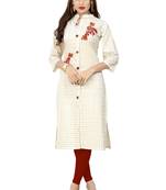 Cream printed rayon cotton-kurtis