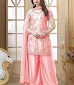 Pink embroidered net kameez  with dupatta