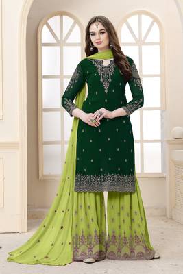 Green embroidered faux georgette kameez with sharara 1