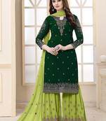 Green embroidered faux georgette kameez with sharara