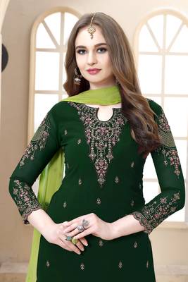 Green embroidered faux georgette kameez with sharara 2