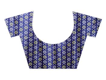 Navy blue printed art silk saree with blouse 5