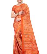 Orange printed art silk saree with blouse