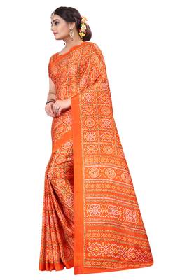 Orange printed art silk saree with blouse 2