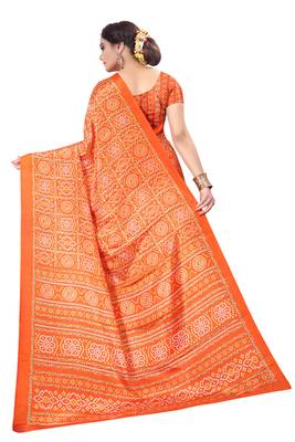 Orange printed art silk saree with blouse 3
