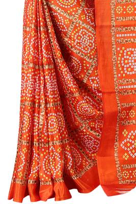 Orange printed art silk saree with blouse 4