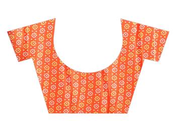 Orange printed art silk saree with blouse 5