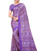 Purple printed art silk saree with blouse