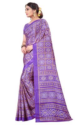 Purple printed art silk saree with blouse 2