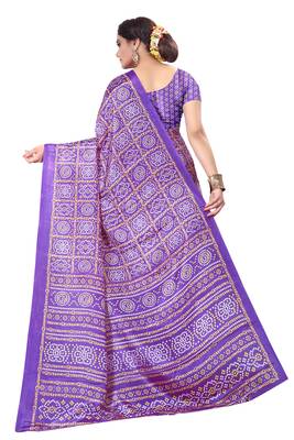 Purple printed art silk saree with blouse 3
