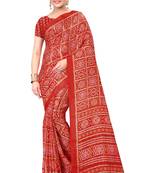 Red printed art silk saree with blouse