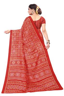 Red printed art silk saree with blouse 3